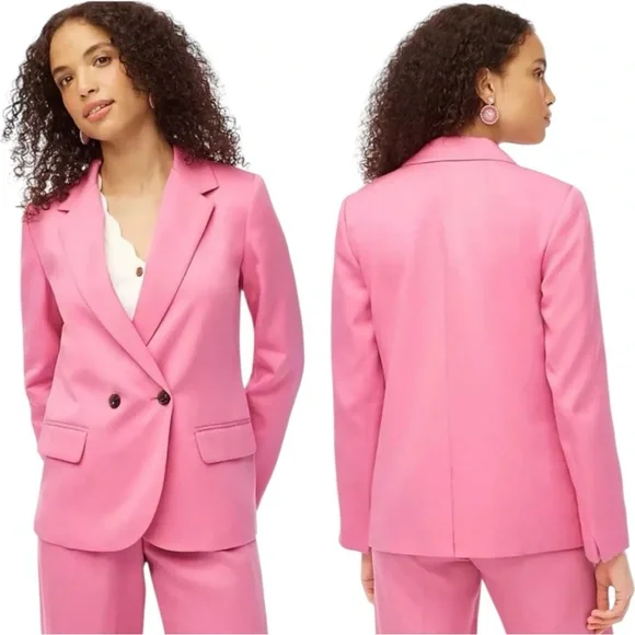NWT J. Crew Factory Drapey Twill Double-Breasted Suit Blazer Power Mauve Pink 12 - Picture 2 of 11